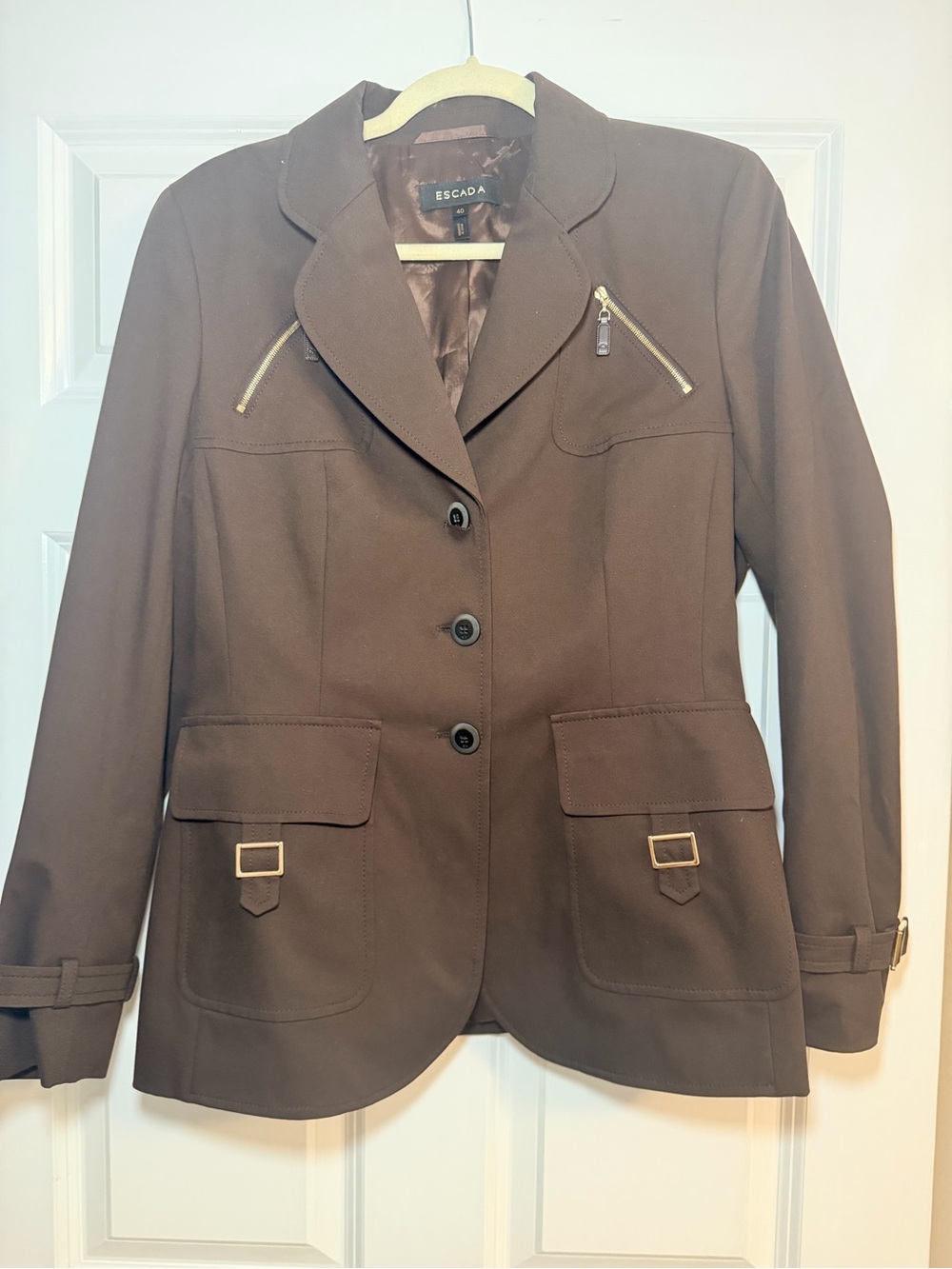 Escada Chocolate Brown Women's Blazer with Gold Hardware